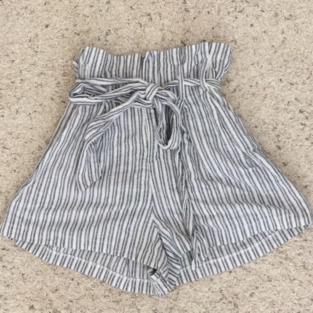 Versona blue and white striped paper bag shorts